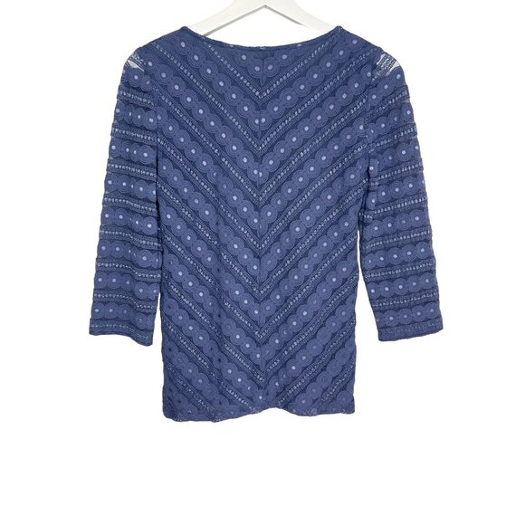 Ann Taylor Petite XS Blue Lace Blouse 3/4 Sleeve Work Top - Picture 2 of 12